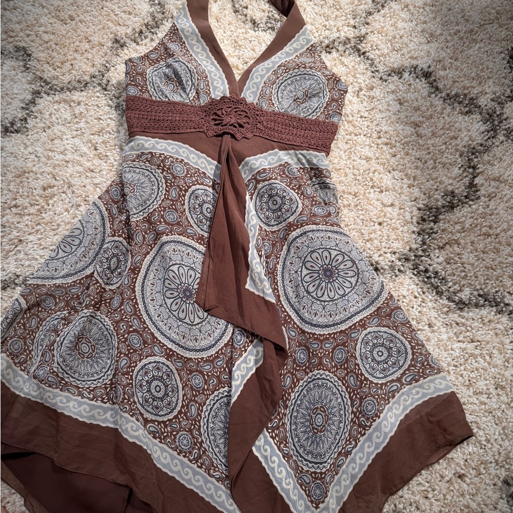 BCBGMaxAzria Brown Paisley Halter Dress